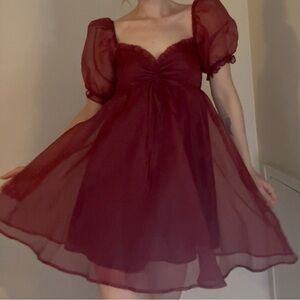 Altar'd State Red Puff Sleeve Dress valentines